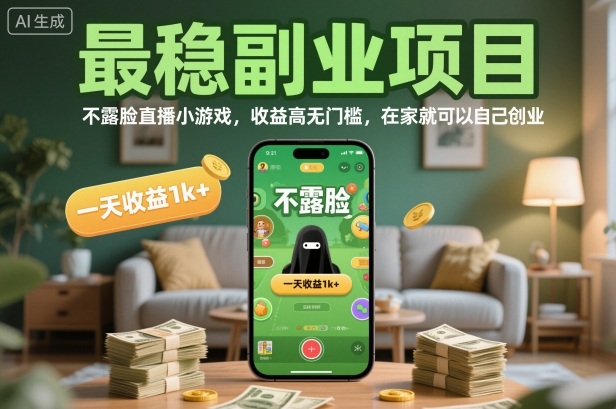 最稳副业项目,不露脸直播小游戏,收益高无门槛,一天收益1k+,在家就可以自己创业【揭秘】-领学通