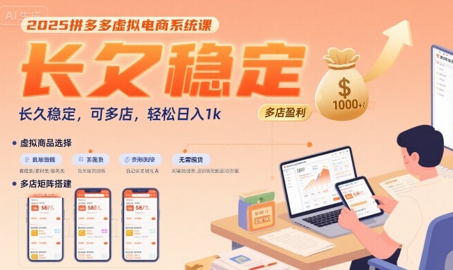 2025拼多多虚拟电商系统课，长久稳定，可多店，轻松日入1k-领学通