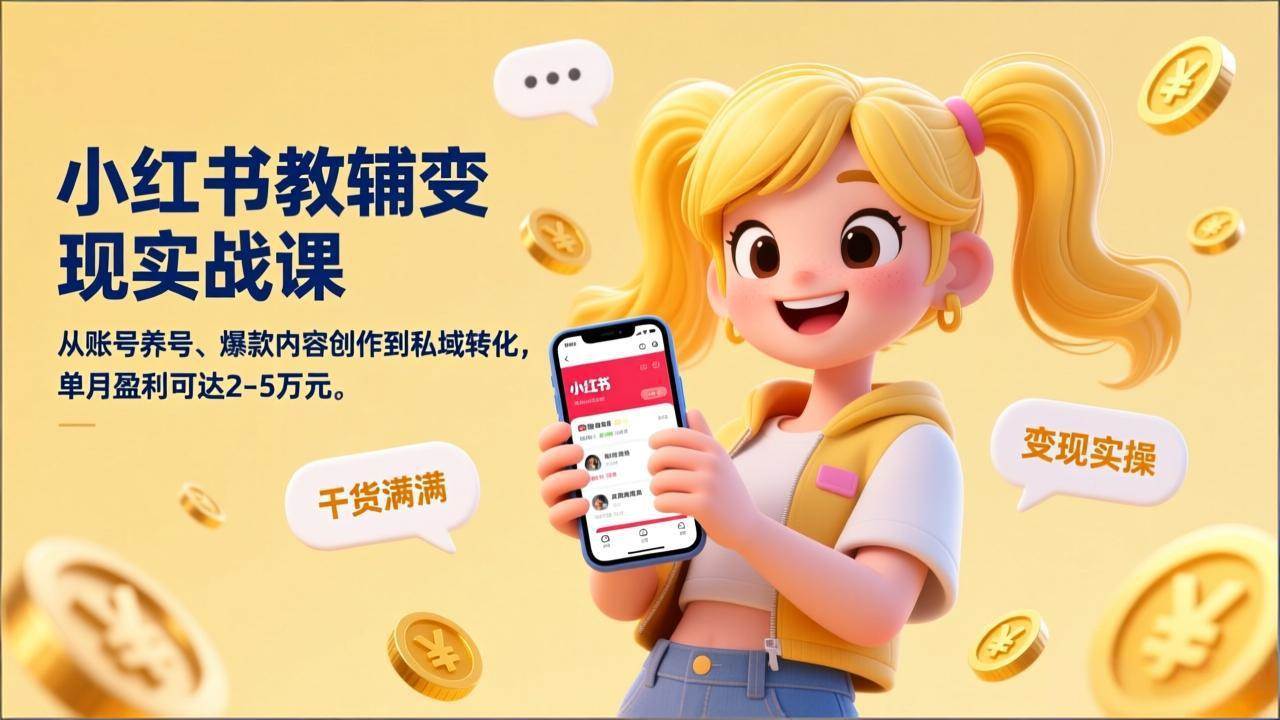 （17334期）小红书教辅变现实战课，从账号养号、爆款内容创作到私域转化，单月盈利可达2-5万元-领学通