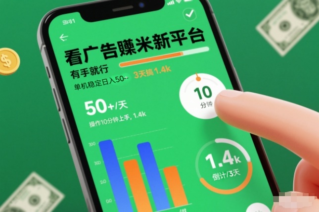 看广告賺米新平台,有手就行,单机稳定日入50+,操作10分钟上手,3天搞了1.4k【揭秘】-领学通