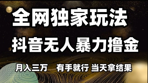全网独家玩法抖音无人暴力撸金，月入3W，有手就行，当天拿结果【揭秘】-领学通