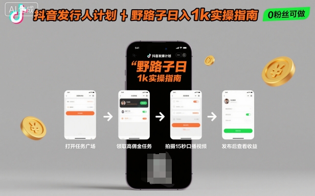 抖音发行人计划全新野路子玩法,随时随地,只要有手机,就能操作,日入1k+【揭秘】-领学通