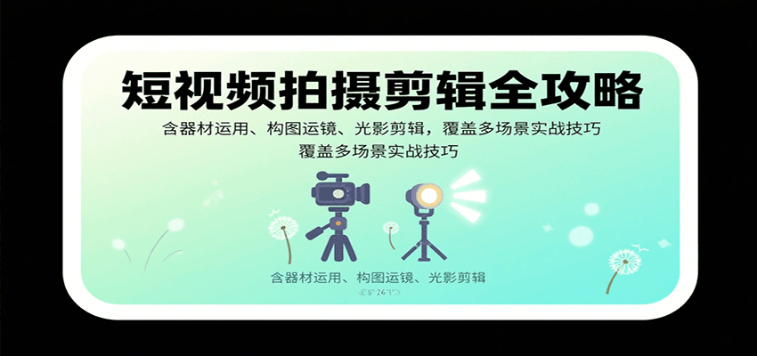 短视频拍摄剪辑全攻略：含器材运用、构图运镜、光影剪辑，覆盖多场景实战技巧-领学通