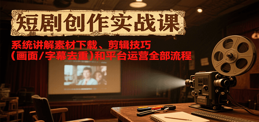 短剧创作实战课，系统讲解素材下载、剪辑技巧（画面/字幕去重）和平台运营全部流程-领学通