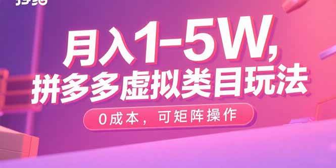 （15903期）月入1-5W，拼多多虚拟类目玩法，0成本，可矩阵操作-领学通