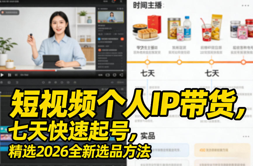 短视频个人IP带货，七天快速起号，精选2026全新选品方法-领学通