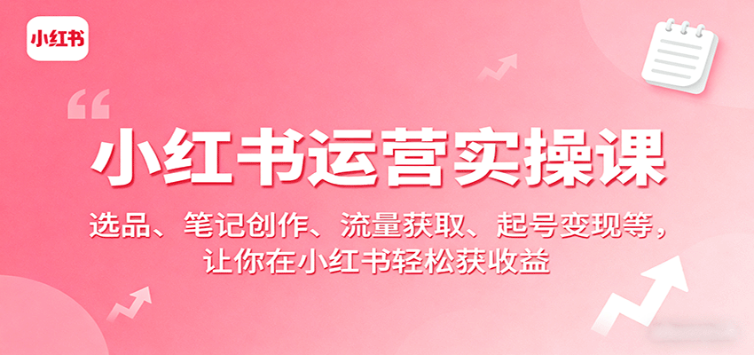 小红书运营实操课：选品、笔记创作、流量获取、起号变现等，让你在小红书轻松获收益-领学通