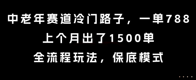 中老年赛道冷门路子，一单788，上个月出了1500单，全流程玩法，保底模式【揭秘】-领学通