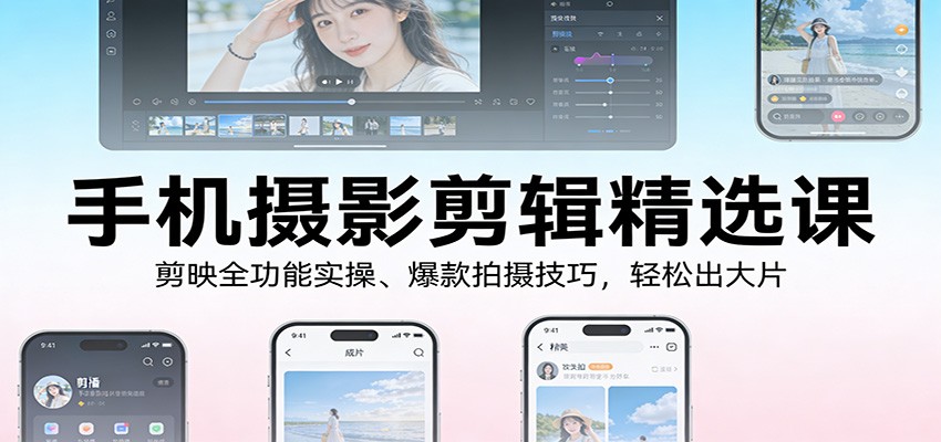 手机摄影剪辑精选课：剪映全功能实操、爆款拍摄技巧，轻松出大片-领学通
