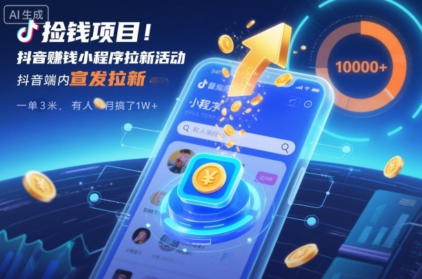 捡钱项目!抖音賺钱小程序拉新活动,抖音端内宣发拉新,一单3米,有人半个月搞了1W+-领学通