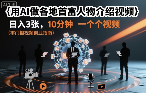 用AI做各地首富人物介绍视频,日入3张,10分钟一个视频-领学通