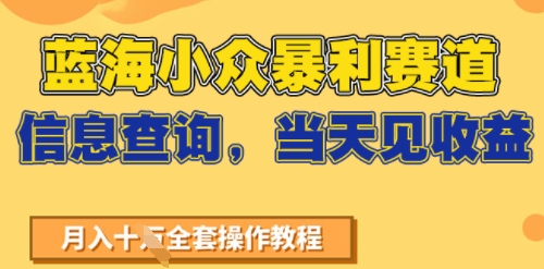 蓝海小众暴利赛道，信息查询，当天见收益，不讲玄学，7天搞了2W+-领学通