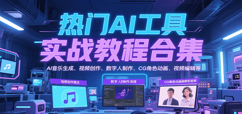 热门AI工具实战教程合集，AI音乐生成、视频创作、数字人制作、CG角色动画、视频编辑等-领学通