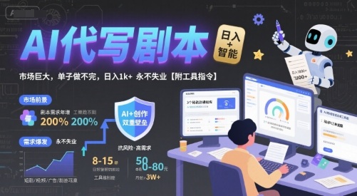 AI代写剧本，市场巨大，单子做不完，日入1k+ 永不失业【附工具指令】-领学通