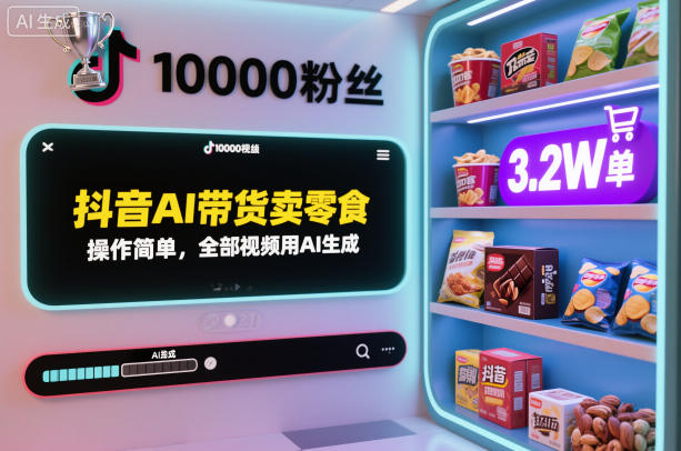 抖音AI带货卖零食,操作简单,全部视频用AI生成,一万粉丝,卖了3.2W单-领学通