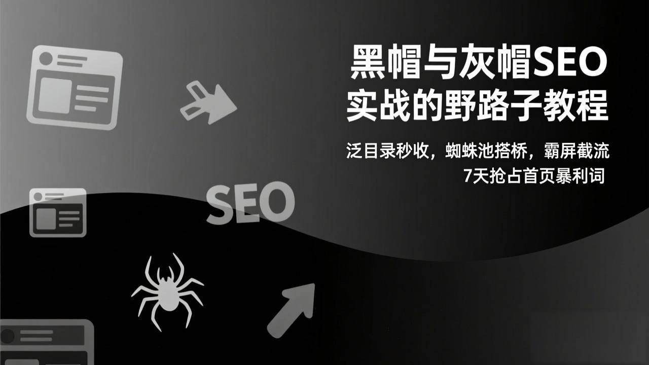 (17125期)黑帽与灰帽SEO实战的野路子教程:泛目录秒收,蜘蛛池搭桥,霸屏截流,7天抢占首页暴利词-领学通