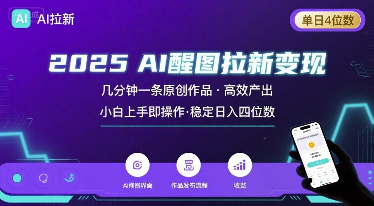 2025最强AI醒图拉新，几分钟一条原创作品，单日收入4位数，小白也能上手操作-领学通