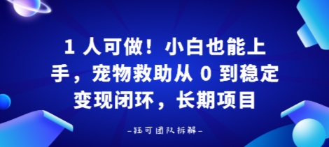 1人可做！小白也能上手，宠物救助从 0 到稳定变现闭环，长期项目-领学通