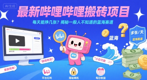 最新哔哩哔哩上B站搬砖项目，每天能挣几张？揭秘一般人不知道的蓝海赛道-领学通
