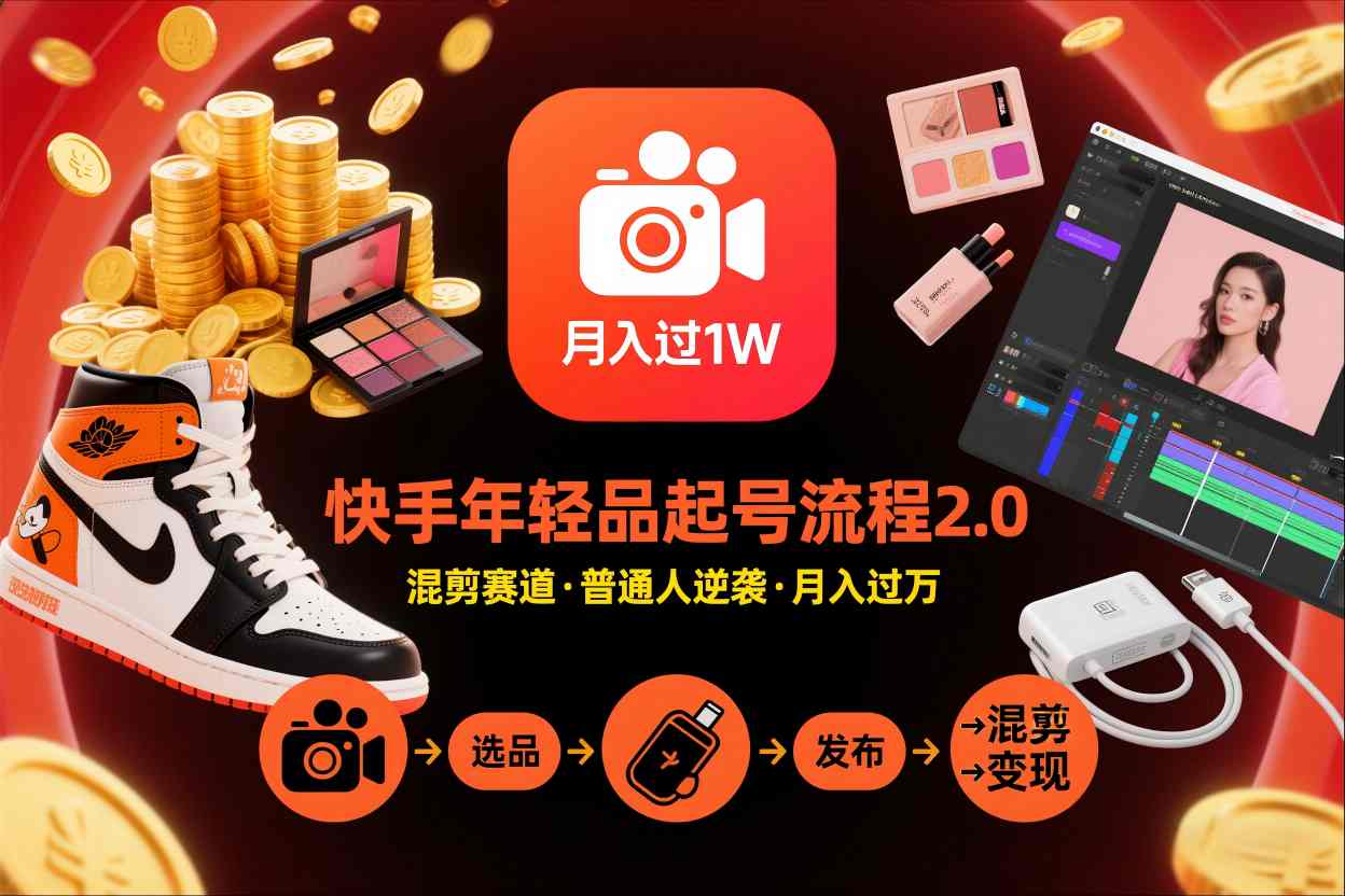 快手短视频带货年轻品起号流程2.0，快手年轻品混剪赛道，普通人也能月入过1W-领学通