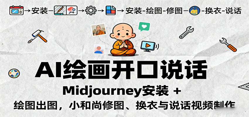 AI绘画开口说话，Midjourney安装 + 绘图出图，小和尚修图、换衣与说话视频制作-领学通