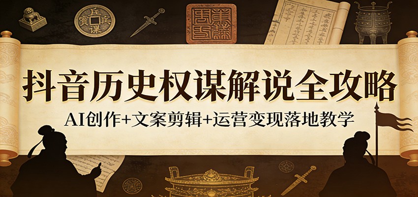 抖音历史权谋解说全攻略:AI创作+文案剪辑+运营变现落地教学-领学通