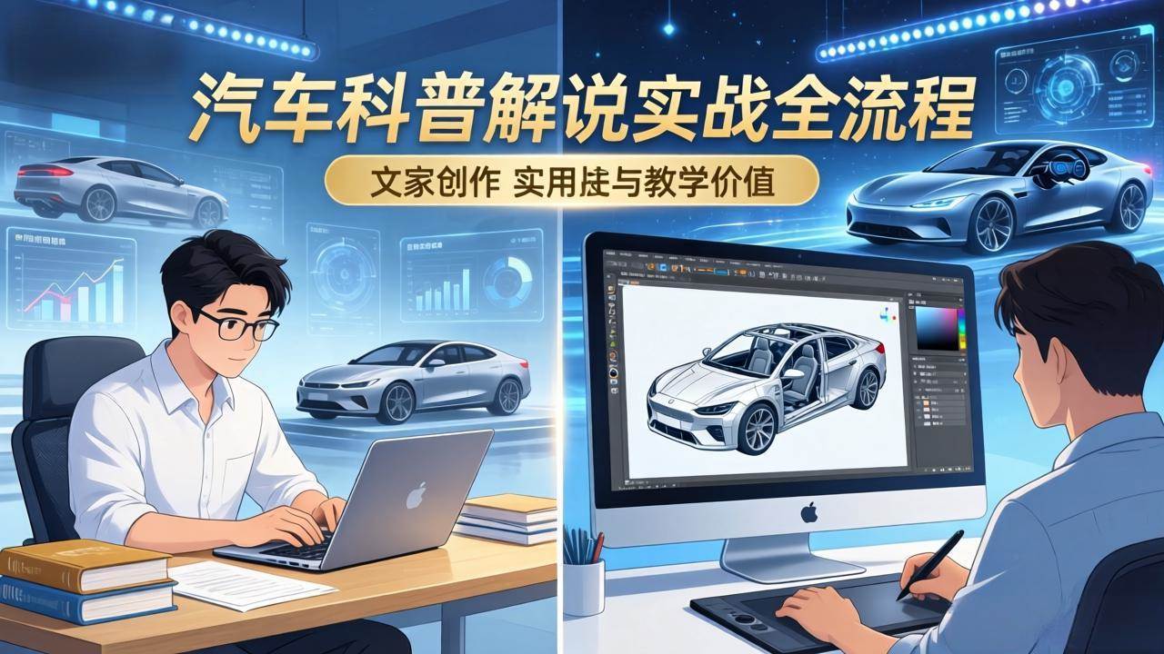 （17665期）抖音汽车科普解说实战：文案+动画+画面处理+去水印全流程，打造专业汽车科普视频-领学通
