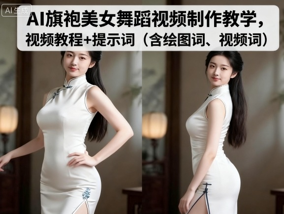AI旗袍美女舞蹈视频制作教学，视频教程+提示词（含绘图词、视频词）-领学通