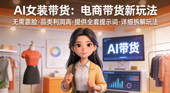 AI女装带货,电商带货新玩法,无需露脸,品类利润高,提供全套提示词,详细拆解玩法-领学通