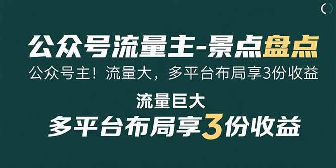 （15553期）公众号流量主-景点盘点 流量巨大 多平台布局享3份收益-领学通
