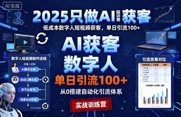 2025只做AI获客,AI超级获客实训营,低成本数字人短视频获客,单日引流100+-领学通