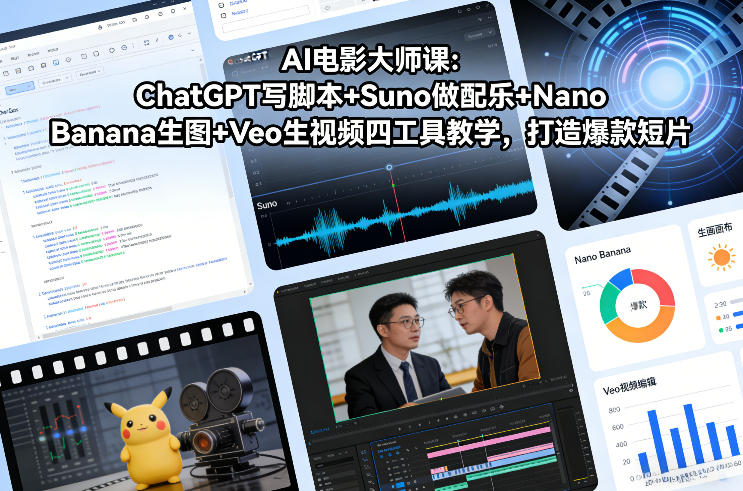 AI电影大师课:ChatGPT写脚本+Suno做配乐+Nano Banana生图+Veo生视频,打造爆款短片-领学通