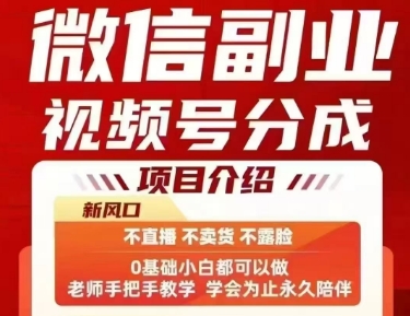 微信副业视频号分成，不直播 不卖货 不露脸，三五分钟即可完成一条作，每日收益几十、几张不等-领学通
