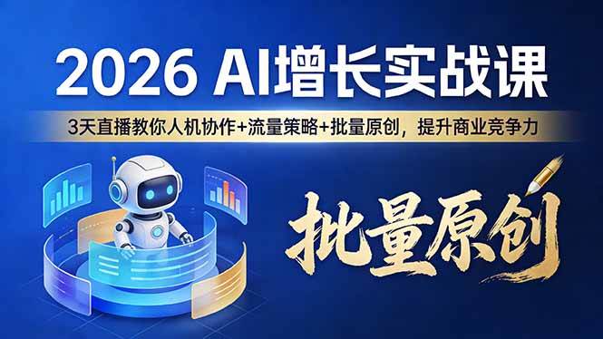 （17662期）2026 AI 增长实战课：3 天直播教你人机协作 + 流量策略 + 批量原创，提升商业竞争力-领学通