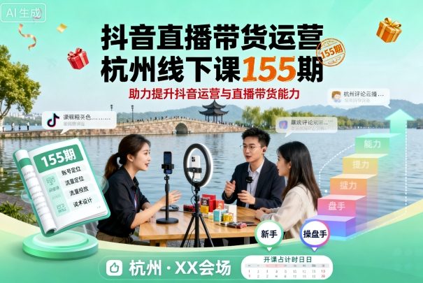 抖音直播带货运营杭州线下课155期，助力提升抖音运营与直播带货能力-领学通