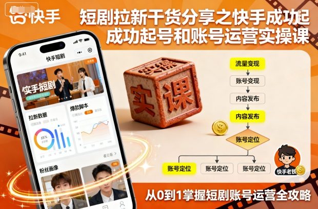 短剧拉新干货分享之快手成功起号和账号运营实操课-领学通