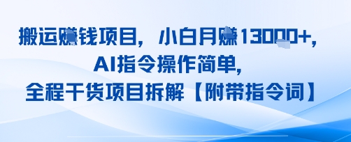 搬运挣钱项目，AI指令操作简单，小白月入1W+，全程干货项目拆解-领学通