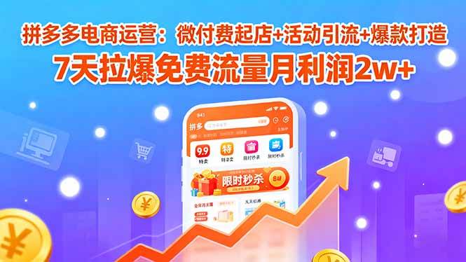 （15960期）拼多多电商运营：微付费起店+活动引流+爆款打造 7天拉爆免费流量月利润2w+-领学通