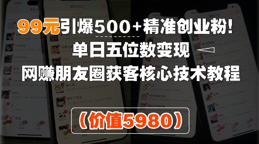 99元引爆500+精准创业粉！单日五位数变现，网创朋友圈获客核心技术教程-领学通