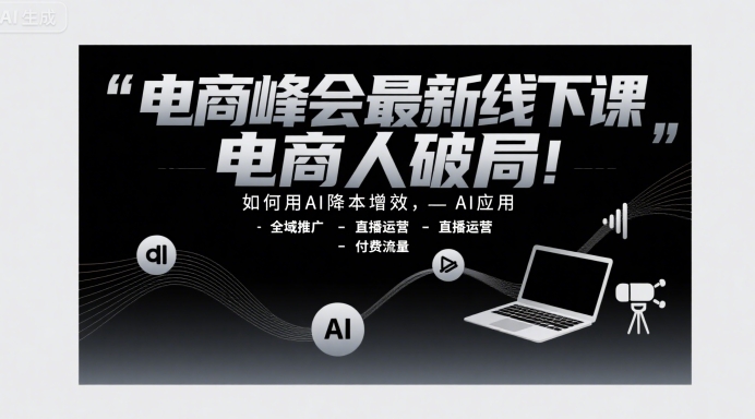 电商峰会最新线下课，电商人破局，如何用AI降本增效，AI应用-全域推广-直播运营-付费流量-领学通