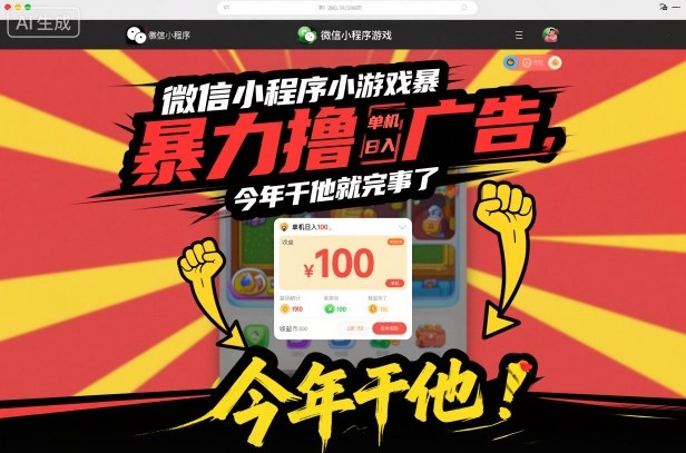 微信小程序小游戏暴力撸广告,单机日入100,今年干他就完事了-领学通