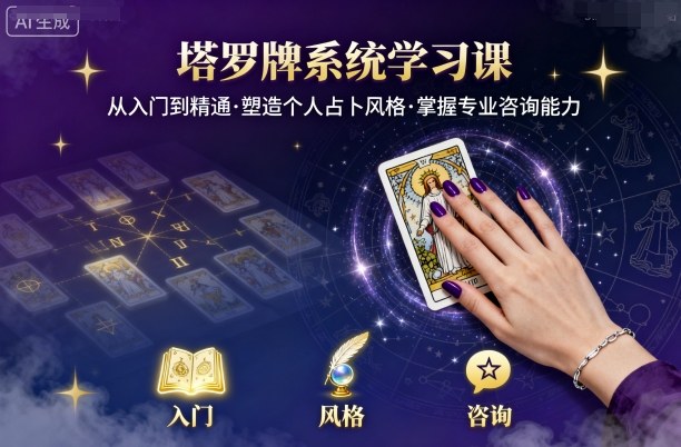 塔罗牌系统学习课，助你从入门到精通，塑造个人占卜风格，掌握专业咨询能力-领学通