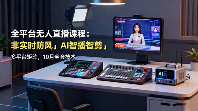 (16279期)全平台无人直播课程:非实时防风+AI智播智剪+多平台矩阵,10月全套技术-领学通