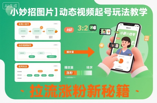 小妙招图片+动态视频起号玩法教学,拉流涨粉新秘籍-领学通
