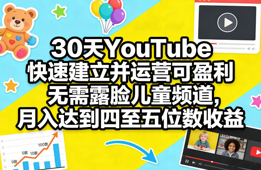30天YouTube快速建立并运营可盈利无需露脸儿童频道,月入达到四至五位数收益-领学通