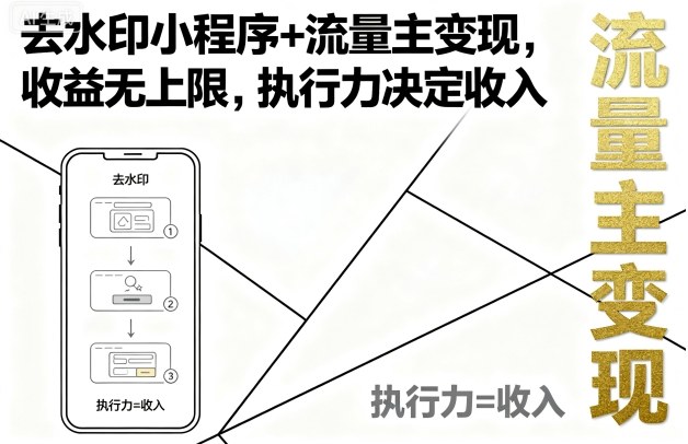 去水印小程序+流量主变现，收益无上限，执行力决定收入-领学通