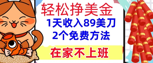 在家不上班，轻松挣美金， 1天收入89美刀，2个免费方法，懒人捡钱-领学通