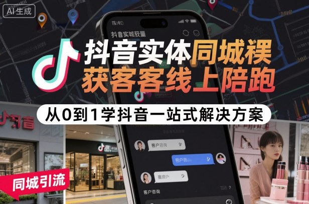 抖音实体同城获客线上陪跑,从0到1学抖音一站式解决方案-领学通