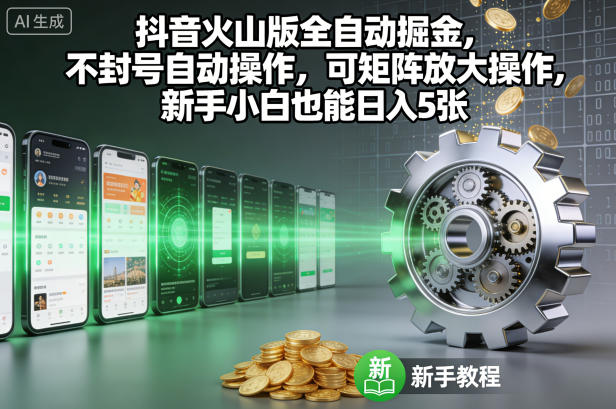抖音火山版全自动掘金,不封号自动操作,可矩阵放大操作,新手小白也能日入5张【揭秘】-领学通