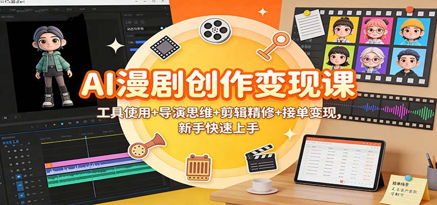 AI漫剧创作变现课:工具使用+导演思维+剪辑精修+接单变现,新手快速上手-领学通